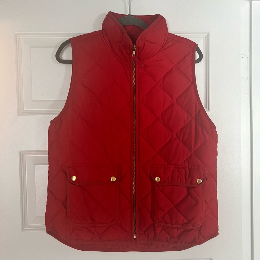 J. Crew True Red Quilter Puffer Vest Full Zip